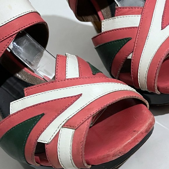 Marni Runway Multi-Color Paneled Leather Platform Sandal Heels - Picture 14 of 17